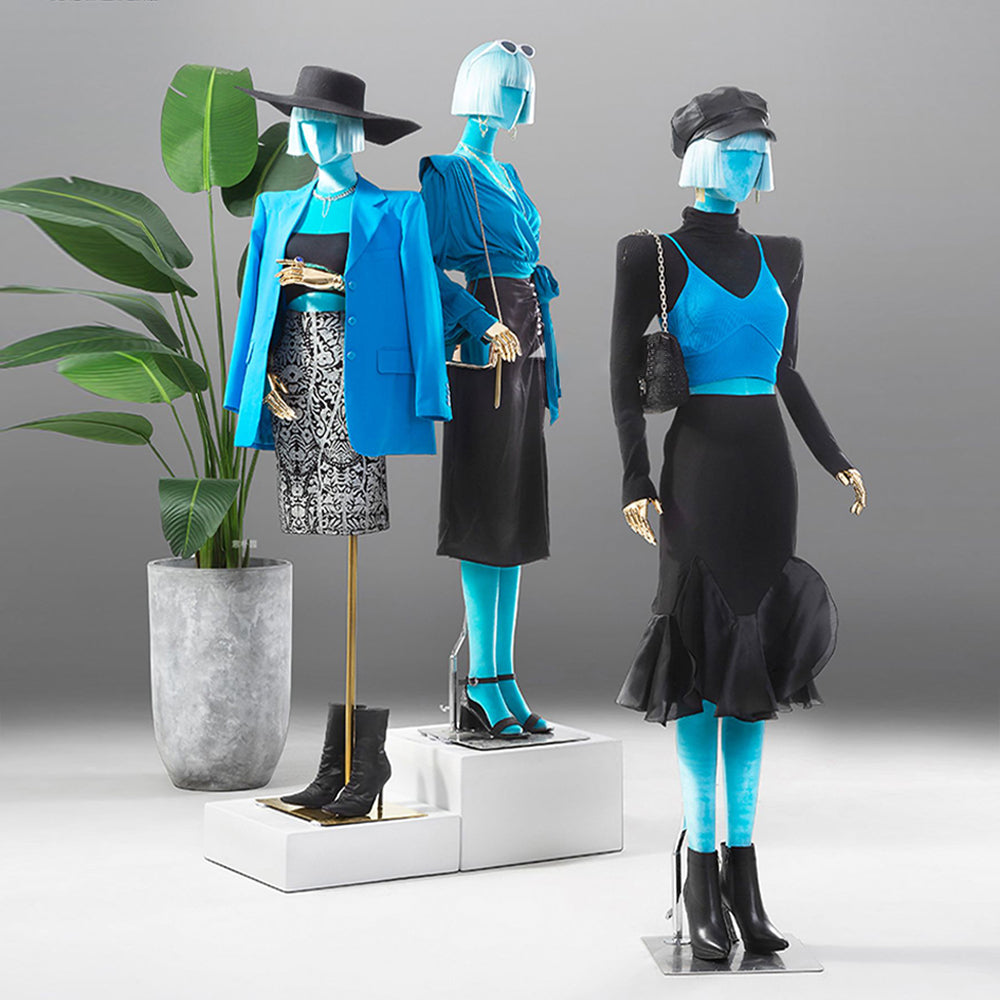 Jelimate Luxury Velvet Female Mannequin | Gold Plated Arms & Base | Standing & Sitting Pose