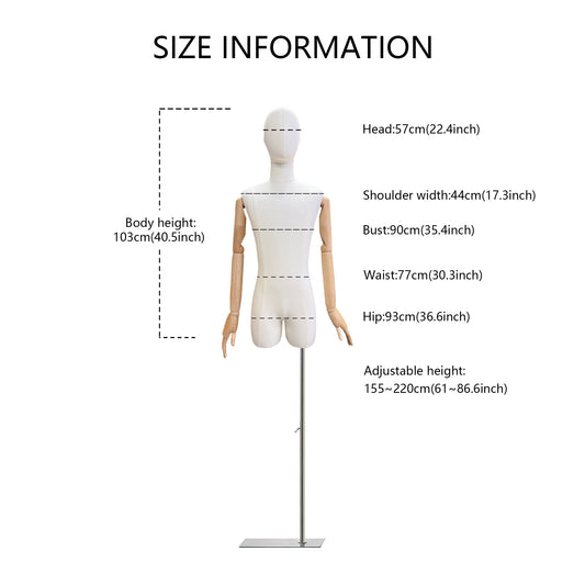 Jelimate Shop Window Adult Male Mannequin Torso Dress Form,Beige Natural Canvas Mannequin With Wooden Arms,Fashion Men Model Suit Clothing Display Dummy