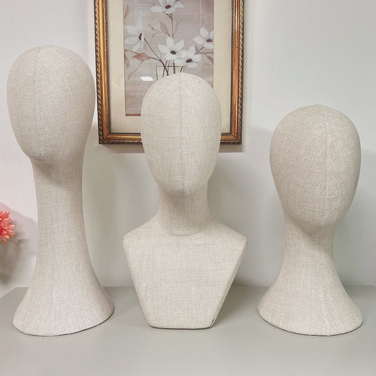 Full Pinnable Bamboo Linen Mannequin Head | Vintage Display Head Form