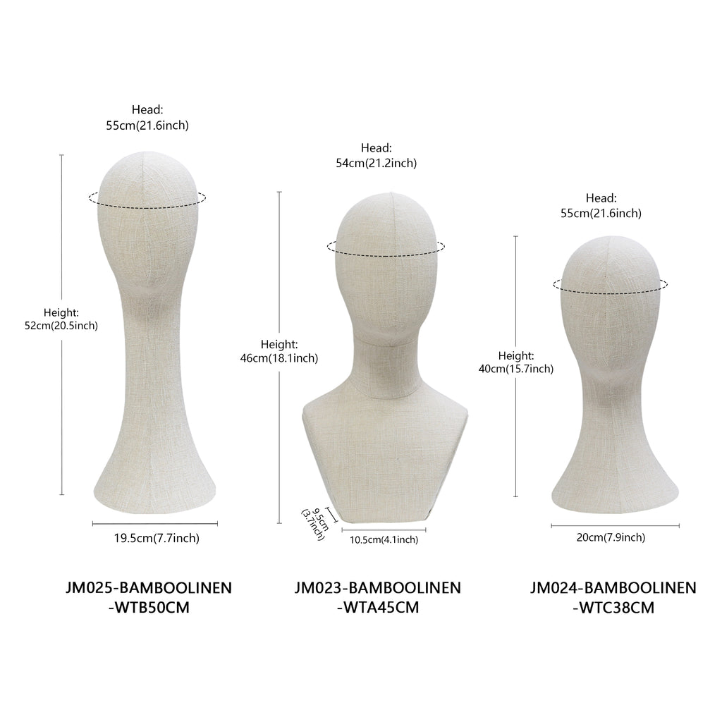 Full Pinnable Bamboo Linen Mannequin Head | Vintage Display Head Form