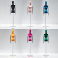 Black pink blue yellow fuchsia and green velvet female mannequin torso color options
